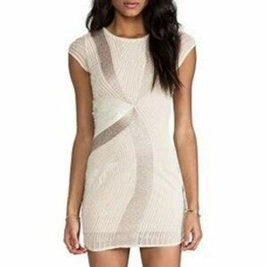 MLV Women's Beaded Formal Mini Dress Size Medium Cream Sequins Evening Party